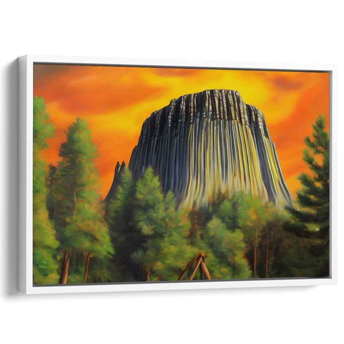 Inferno Peaks Symphony: Dramatic Mountain Landscape with Fiery Sky Canvas Art Print