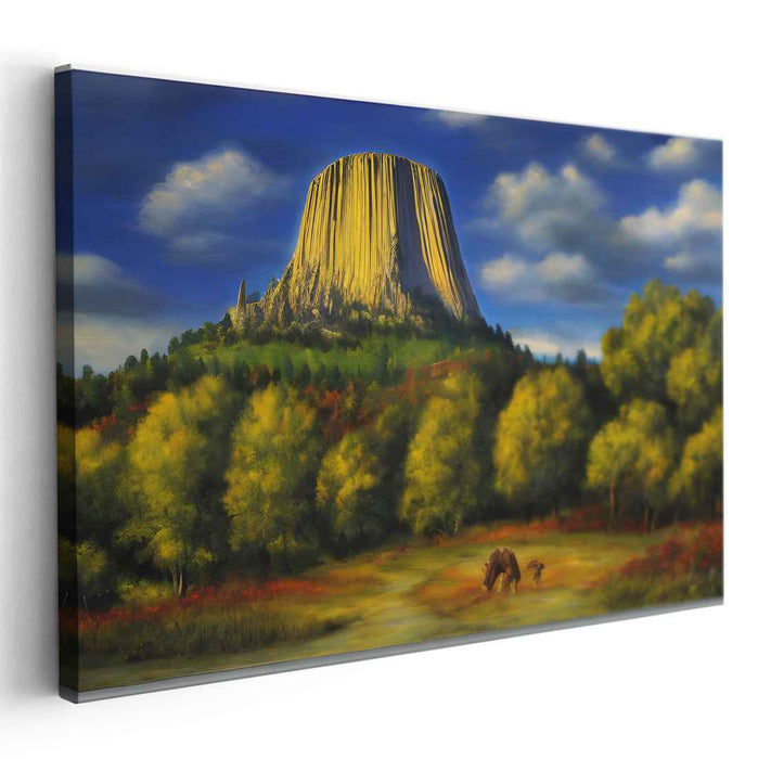 Beast's Domain: Devil's Tower and Wildlife Landscape Canvas Art Print