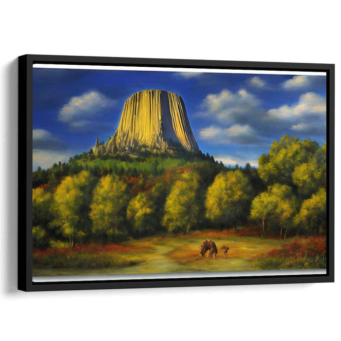 Beast's Domain: Devil's Tower and Wildlife Landscape Canvas Art Print
