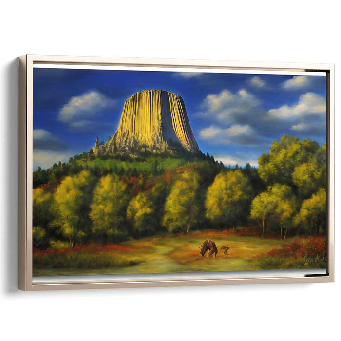Beast's Domain: Devil's Tower and Wildlife Landscape Canvas Art Print