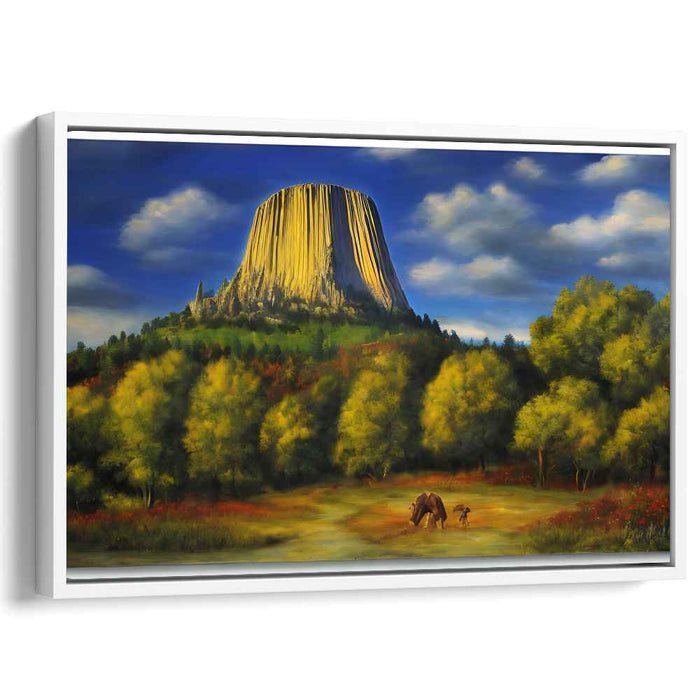 Beast's Domain: Devil's Tower and Wildlife Landscape Canvas Art Print
