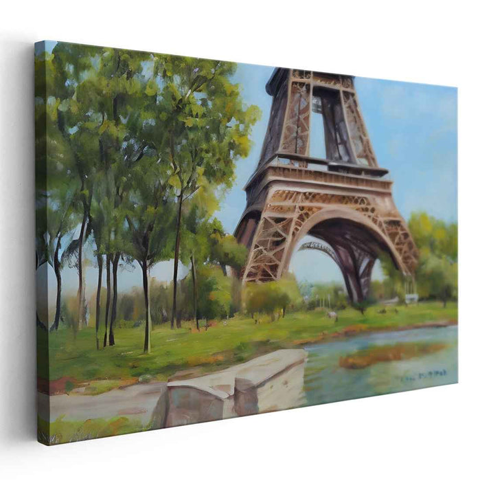 Eiffel Dreamscape Symphony: Realistic Landscape Painting of Parisian Icon