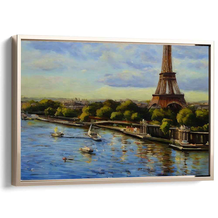 Parisian Days: Impressionistic Eiffel Tower and Seine River Canvas Art