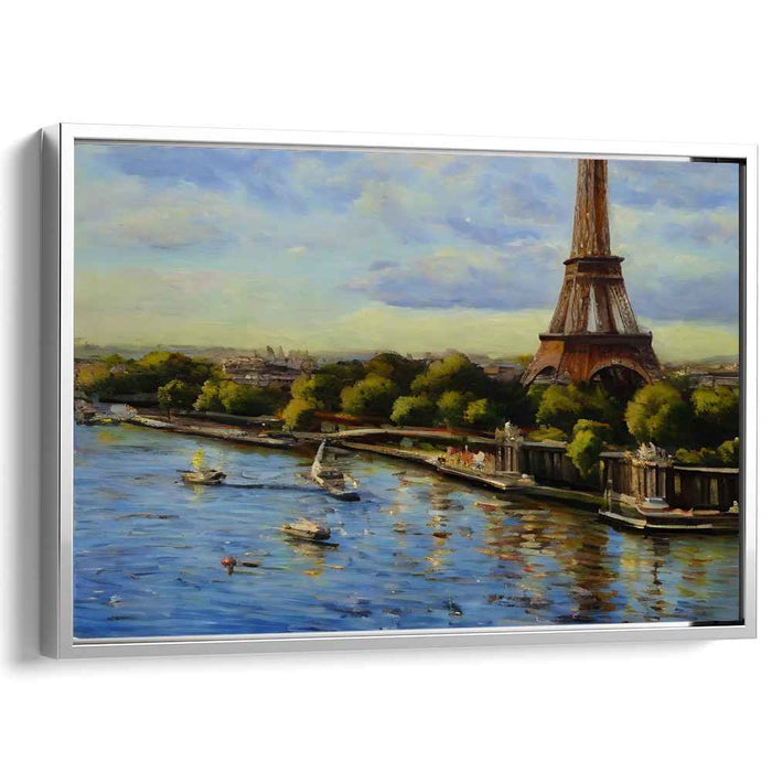 Parisian Days: Impressionistic Eiffel Tower and Seine River Canvas Art