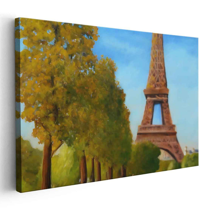 City Skylines and Lush Forests: Eiffel Tower and Verdant Canopy Canvas Art Print