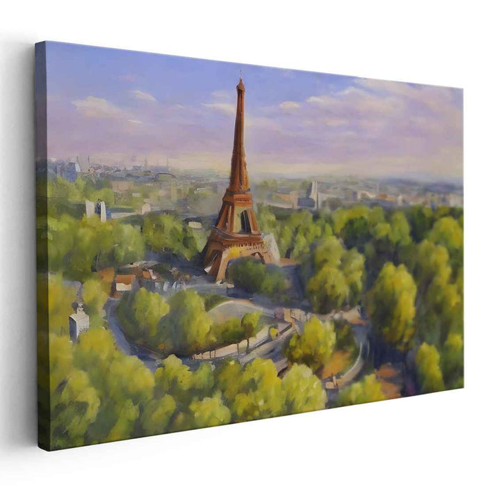 Parisian Tranquility: Aerial View of the Eiffel Tower at Sunset