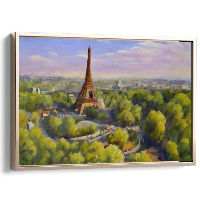 Parisian Tranquility: Aerial View of the Eiffel Tower at Sunset