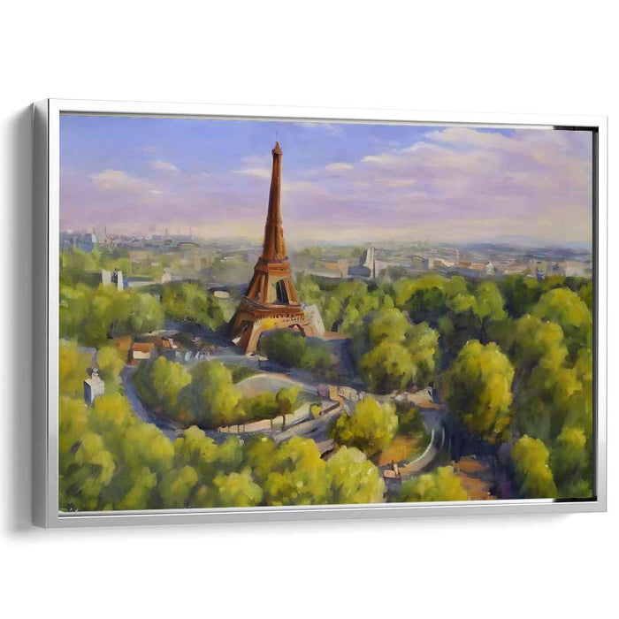 Parisian Tranquility: Aerial View of the Eiffel Tower at Sunset