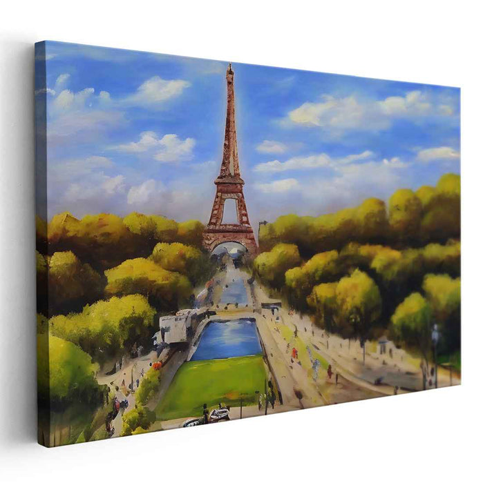 Falling Leaves Perspective: Eiffel Tower in Autumn Canvas Art Print