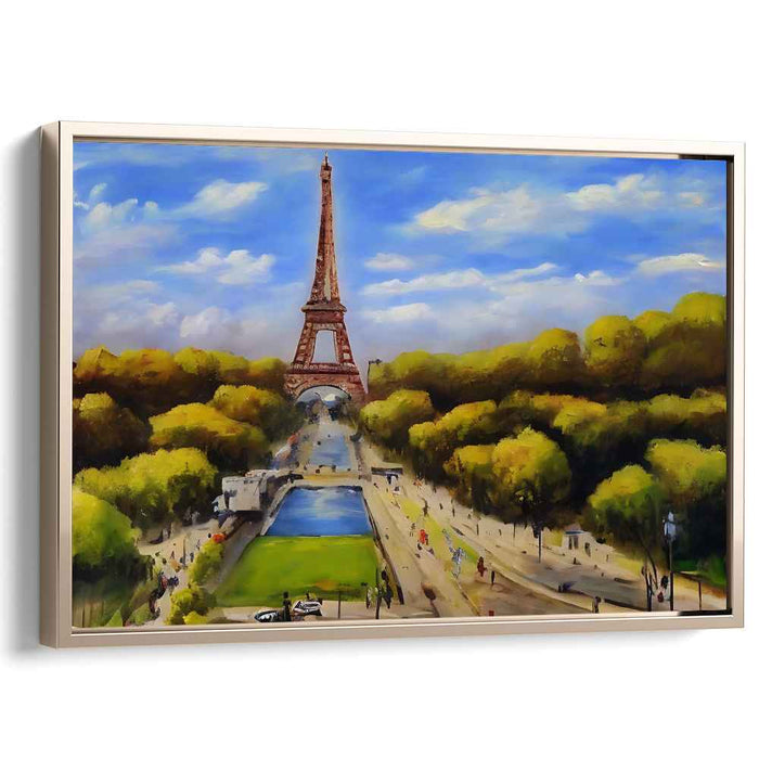 Falling Leaves Perspective: Eiffel Tower in Autumn Canvas Art Print