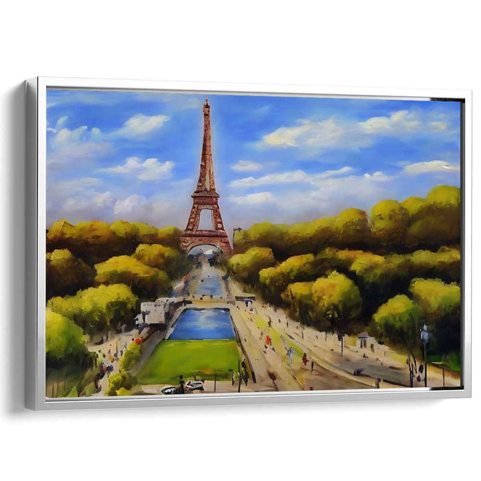 Falling Leaves Perspective: Eiffel Tower in Autumn Canvas Art Print
