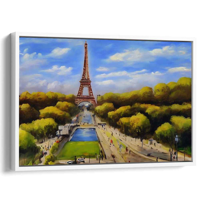 Falling Leaves Perspective: Eiffel Tower in Autumn Canvas Art Print