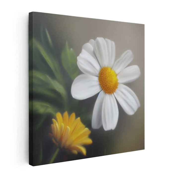 Sunshine Whispered Daisy Dreams: Realistic Impressionist White and Yellow Daisy Canvas Art Print