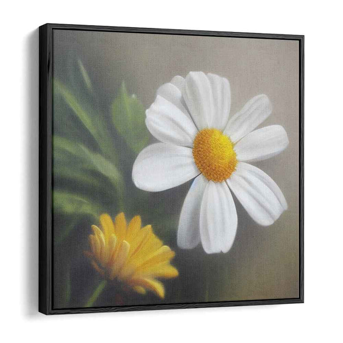 Sunshine Whispered Daisy Dreams: Realistic Impressionist White and Yellow Daisy Canvas Art Print