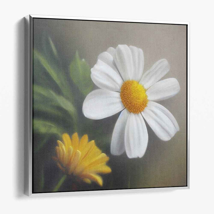 Sunshine Whispered Daisy Dreams: Realistic Impressionist White and Yellow Daisy Canvas Art Print