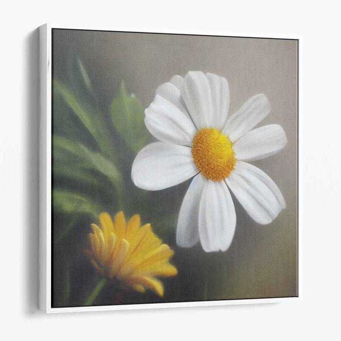 Sunshine Whispered Daisy Dreams: Realistic Impressionist White and Yellow Daisy Canvas Art Print