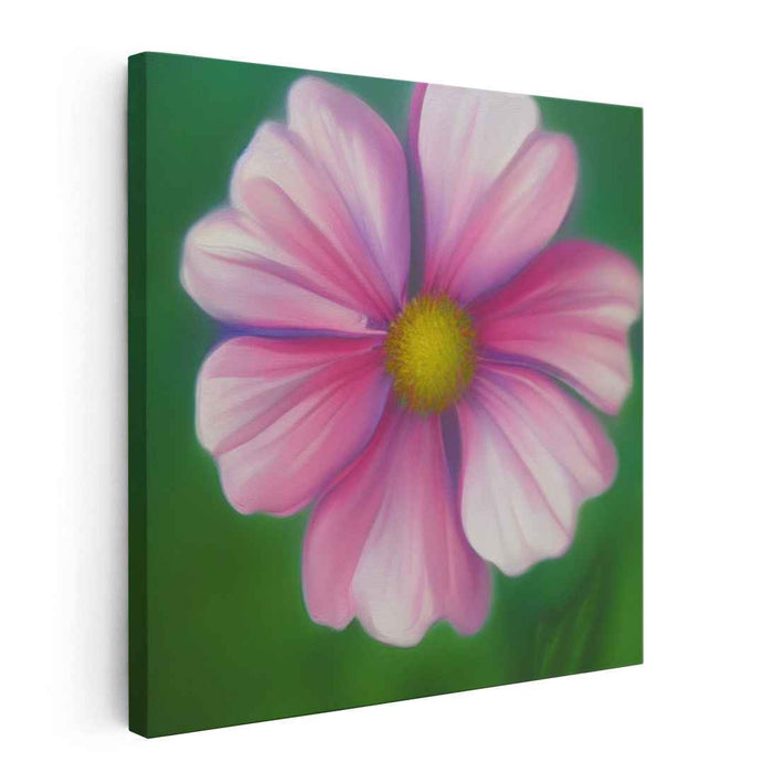 Whispers of Spring's Embrace: Realistic Pink Flower on Green Canvas Art Print