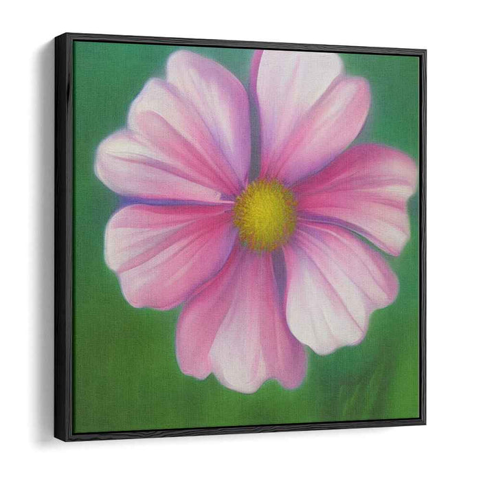 Whispers of Spring's Embrace: Realistic Pink Flower on Green Canvas Art Print