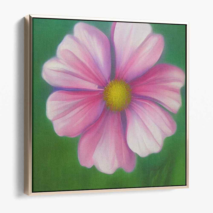 Whispers of Spring's Embrace: Realistic Pink Flower on Green Canvas Art Print