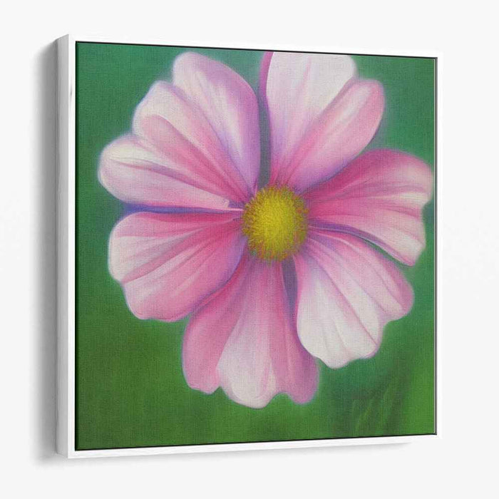 Whispers of Spring's Embrace: Realistic Pink Flower on Green Canvas Art Print