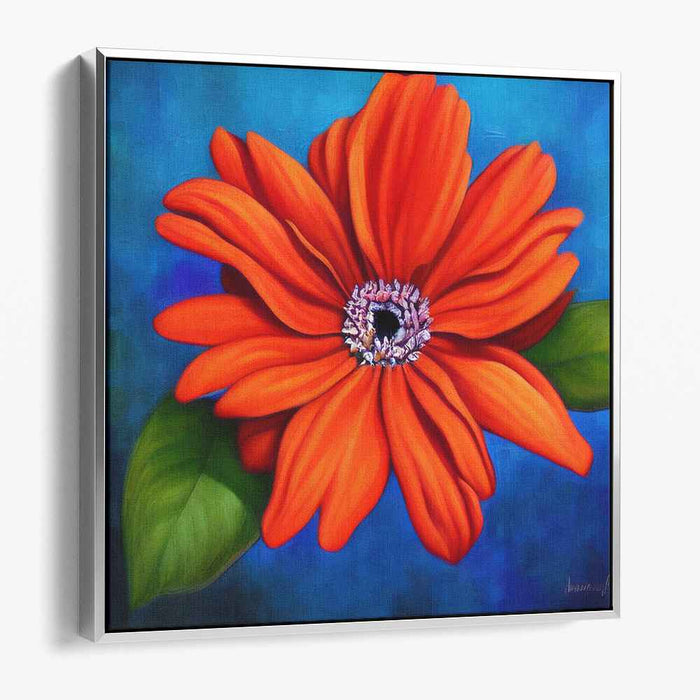 Citrus Petal Modernity: Contemporary Orange Flower Canvas Art Print