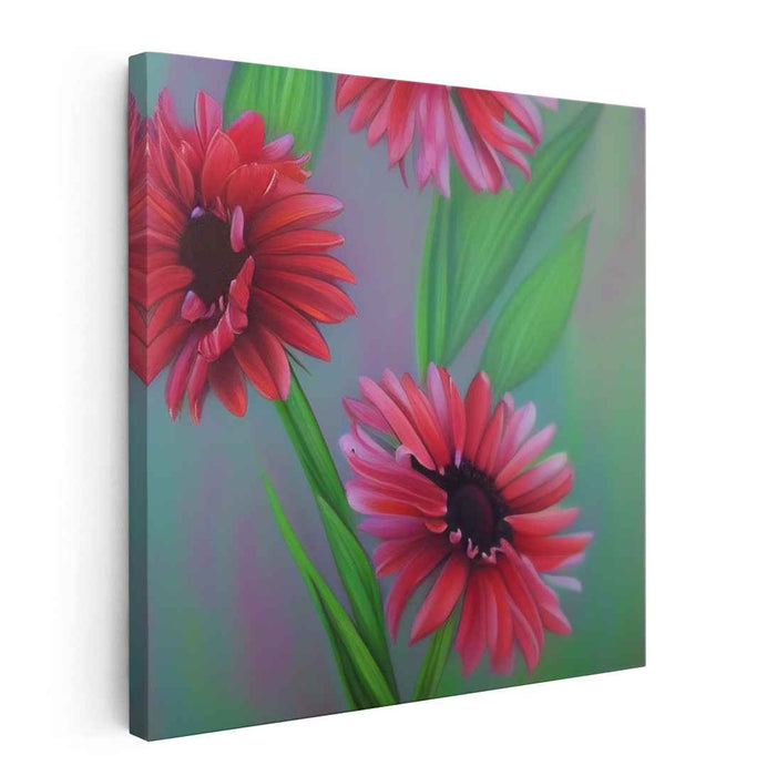 Velvet Blossoms: Hyper-Realistic Red Gerbera Floral Canvas Art