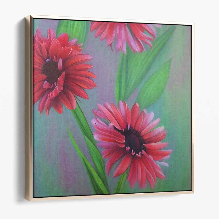 Velvet Blossoms: Hyper-Realistic Red Gerbera Floral Canvas Art