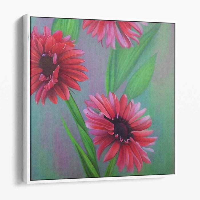 Velvet Blossoms: Hyper-Realistic Red Gerbera Floral Canvas Art