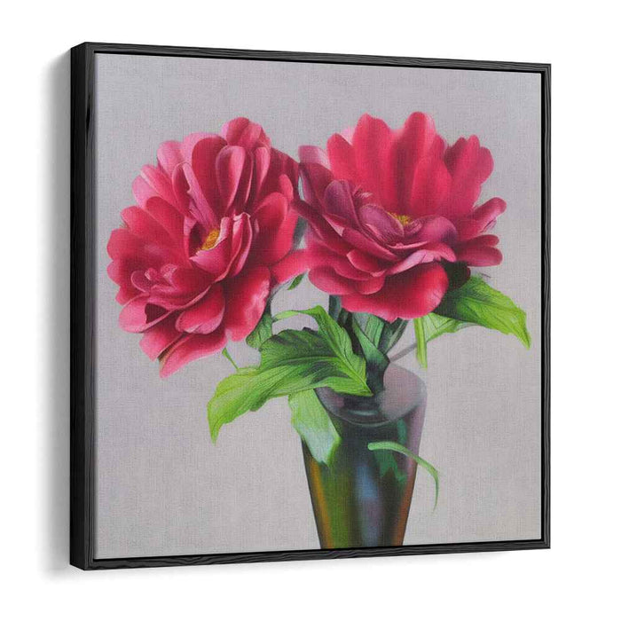 Crimson Bloom Mirage: Realistic Red Flowers in a Vase Canvas Art Print