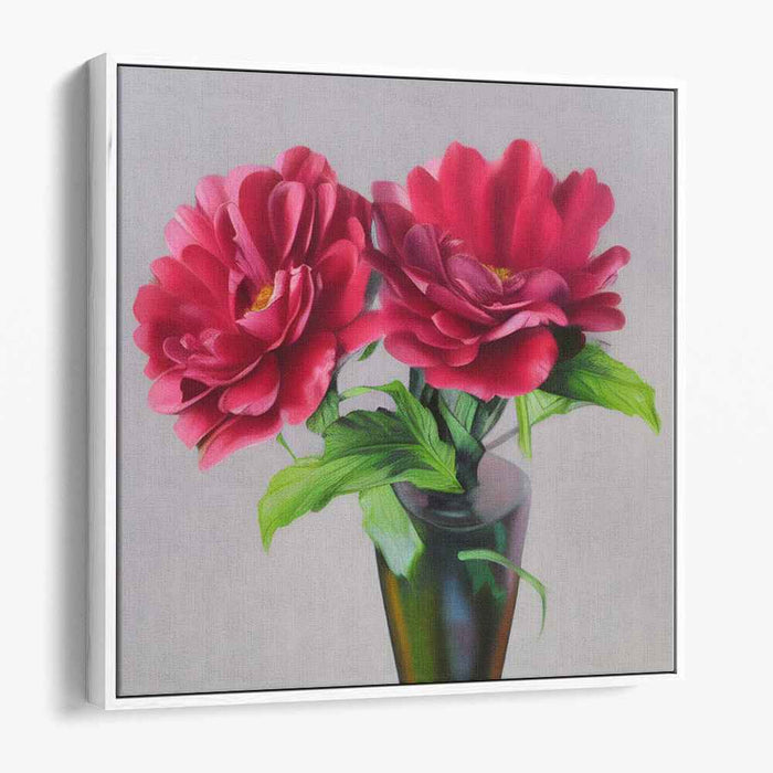 Crimson Bloom Mirage: Realistic Red Flowers in a Vase Canvas Art Print