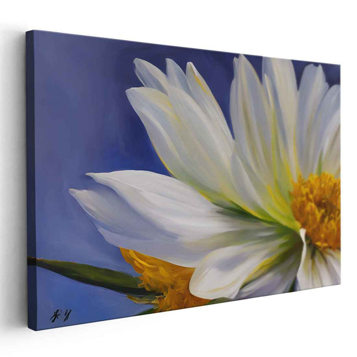 Ethereal Glow of Petals: Realistic Daisy in Luminous Contrast Canvas Art