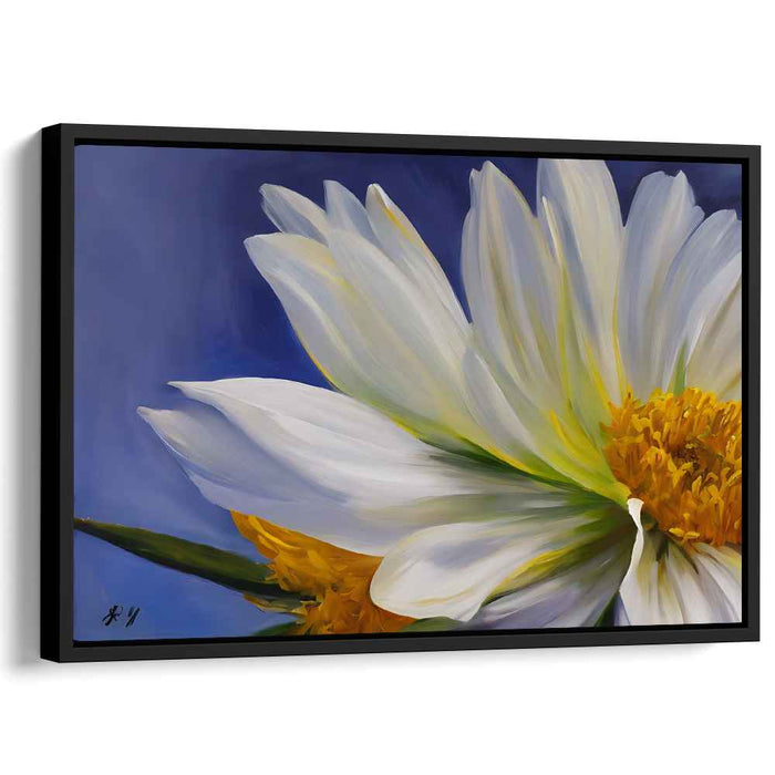 Ethereal Glow of Petals: Realistic Daisy in Luminous Contrast Canvas Art