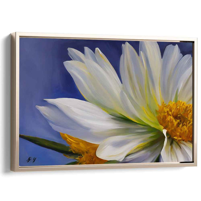 Ethereal Glow of Petals: Realistic Daisy in Luminous Contrast Canvas Art