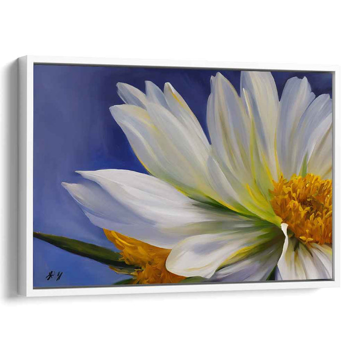 Ethereal Glow of Petals: Realistic Daisy in Luminous Contrast Canvas Art