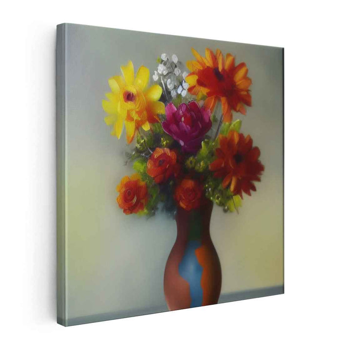 Blossoming Melody in Bold Pot: Vibrant Floral Symphony in a Striking Vase Canvas Art