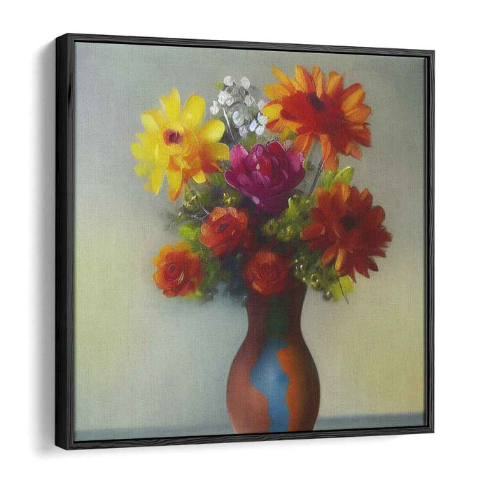 Blossoming Melody in Bold Pot: Vibrant Floral Symphony in a Striking Vase Canvas Art