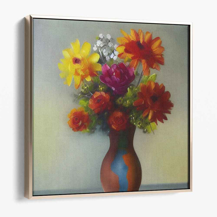 Blossoming Melody in Bold Pot: Vibrant Floral Symphony in a Striking Vase Canvas Art