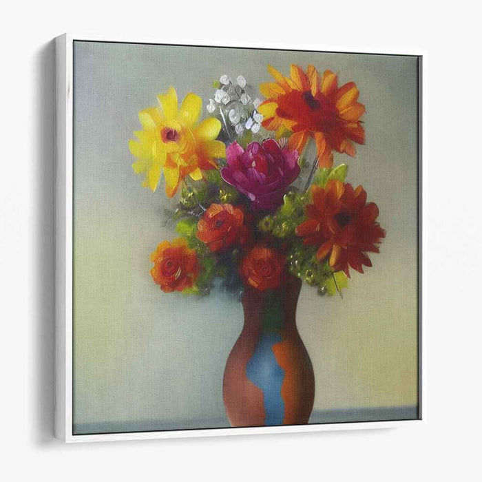 Blossoming Melody in Bold Pot: Vibrant Floral Symphony in a Striking Vase Canvas Art