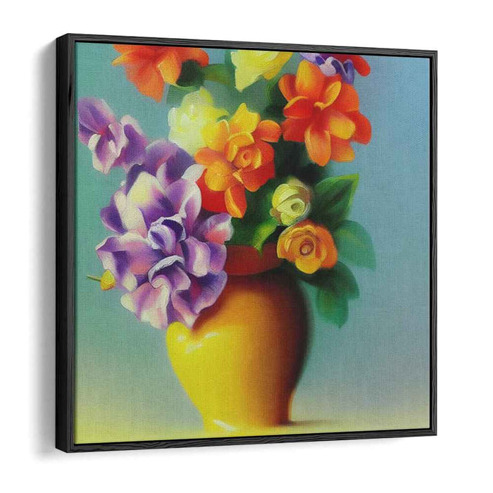 Sunshine's Bloom Dance: Lush Floral Bouquet in Sunlit Vase Canvas Art Print