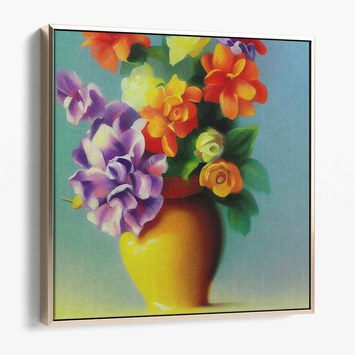 Sunshine's Bloom Dance: Lush Floral Bouquet in Sunlit Vase Canvas Art Print