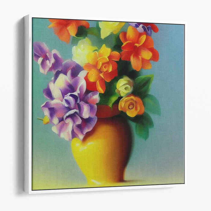 Sunshine's Bloom Dance: Lush Floral Bouquet in Sunlit Vase Canvas Art Print