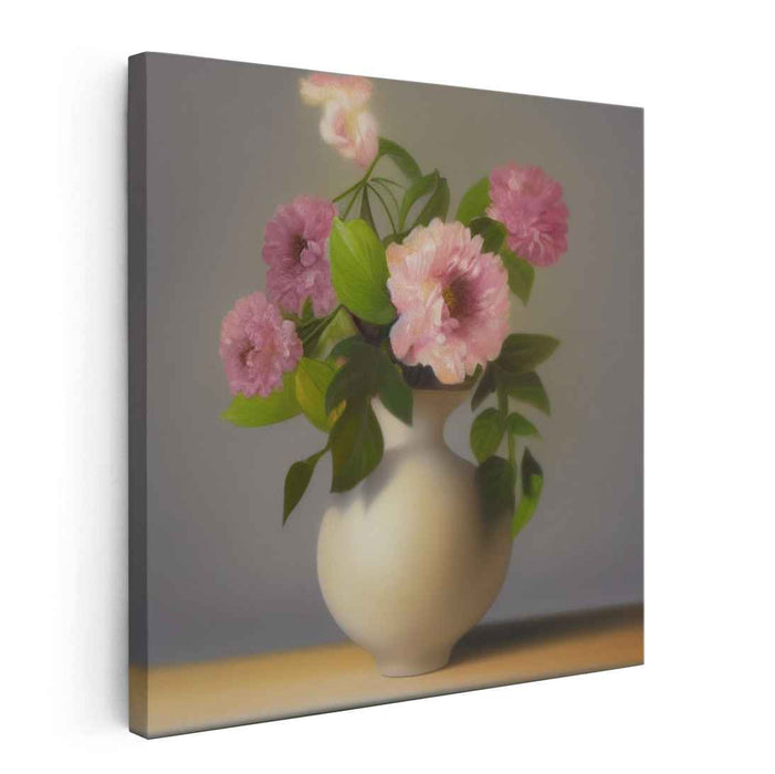 Blush Bouquet Elegance: Serene Pink Floral Arrangement in Classic Vase Canvas Art