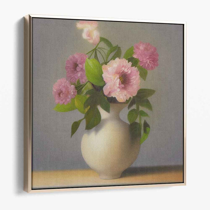 Blush Bouquet Elegance: Serene Pink Floral Arrangement in Classic Vase Canvas Art