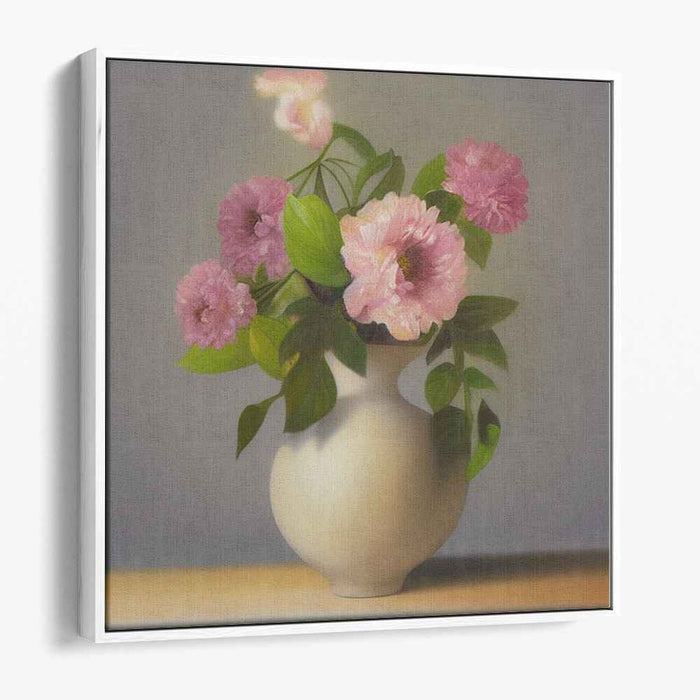 Blush Bouquet Elegance: Serene Pink Floral Arrangement in Classic Vase Canvas Art