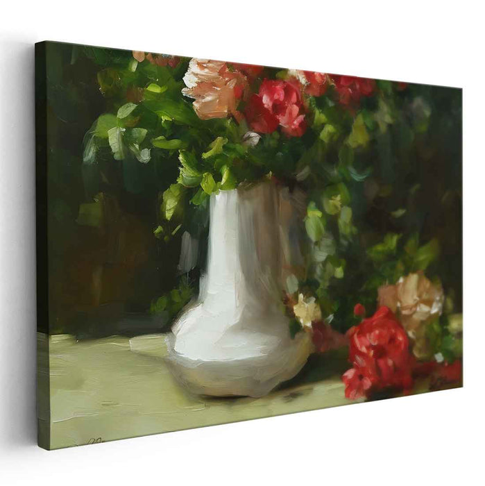 Green Petal Echo: Impressionist Floral Symphony in Red and Green