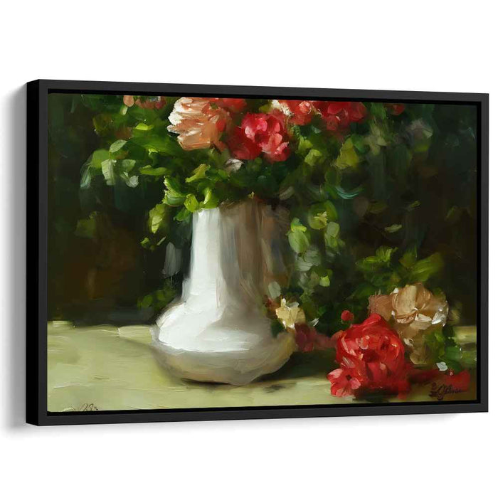 Green Petal Echo: Impressionist Floral Symphony in Red and Green