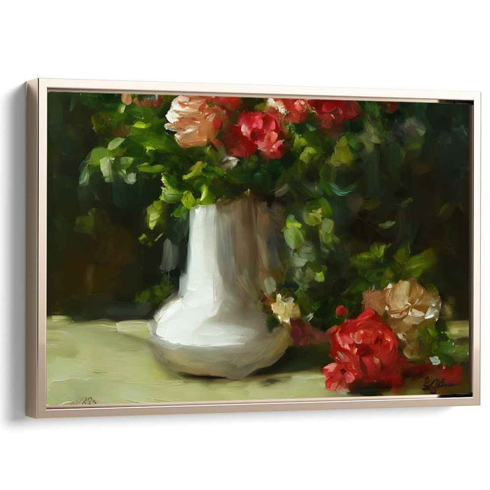 Green Petal Echo: Impressionist Floral Symphony in Red and Green