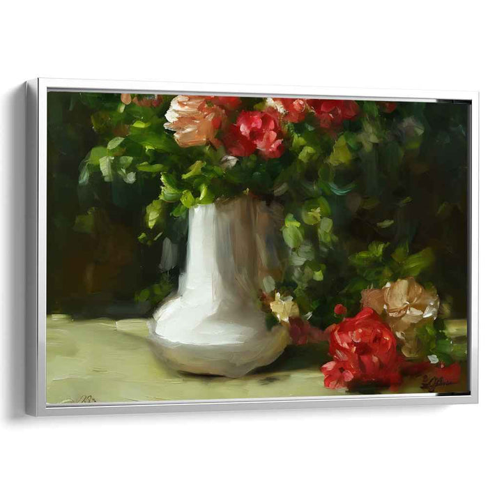 Green Petal Echo: Impressionist Floral Symphony in Red and Green