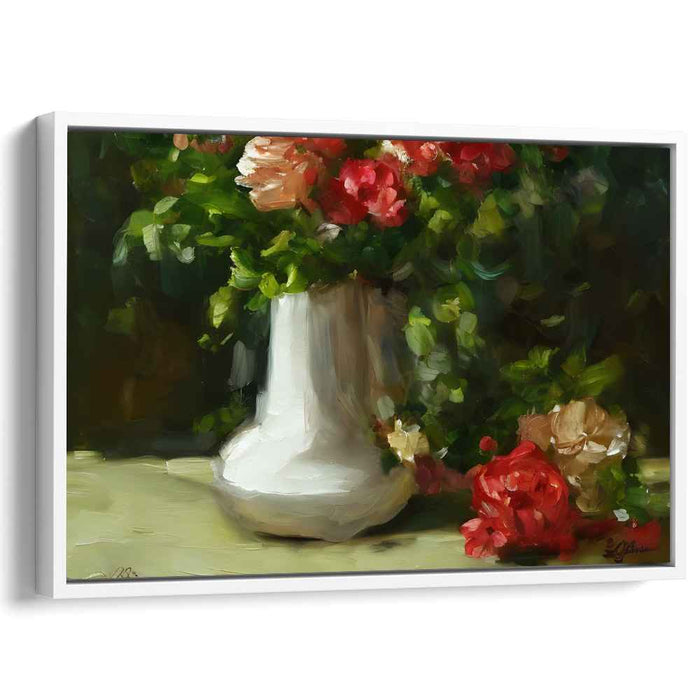 Green Petal Echo: Impressionist Floral Symphony in Red and Green