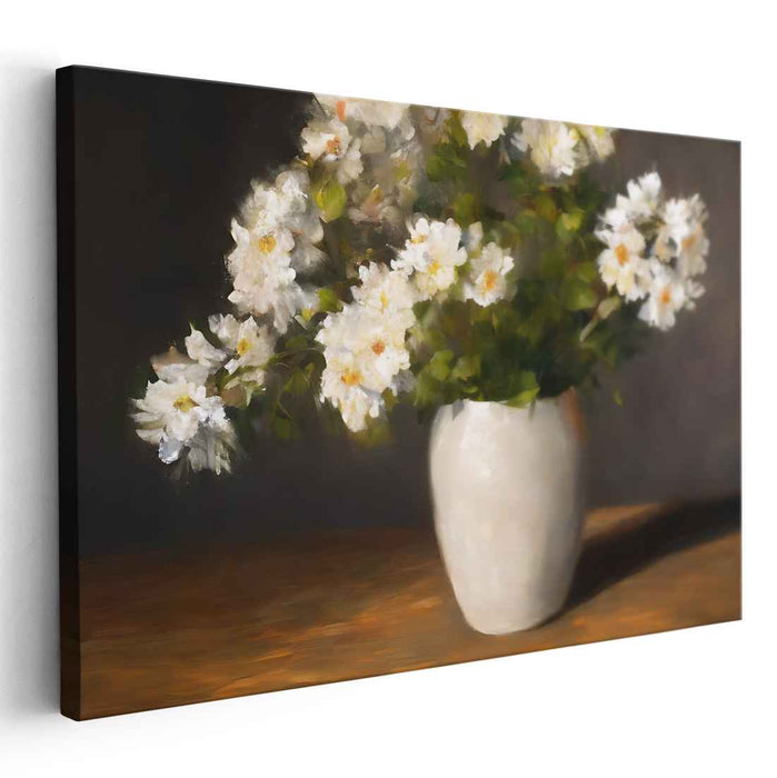 Porcelain Petal Arrangement: White Floral Still Life in Ceramic Vase